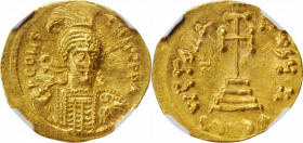 CONSTANTINE IV, 668-685. AV Solidus (4.45 gms), Constantinople Mint, 1st Officina, 681-685. NGC Ch MS, Strike: 4/5 Surface: 5/5.

S-1157. Obverse: Hel...