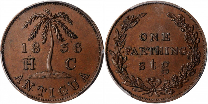 ANTIGUA. Copper Farthing Token, 1836. PCGS MS-63 Brown Gold Shield.

KM-Tn1. Iss...
