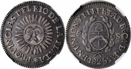 ARGENTINA. La Rioja. 2 Soles, 1825-RA CA. NGC VF-30.

KM-18; CJ-43.1. The "CA DE BAs" Legend Variety. A pleasing and wholesome coin with the ever-popu...