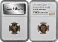 ARMENIA. 25000 Dram, 1997. NGC PROOF-68 Ultra Cameo.

Fr-4; KM-75.1. Featuring the bust of Goddess Anahit. A near-perfect Proof with hard mirrored fie...
