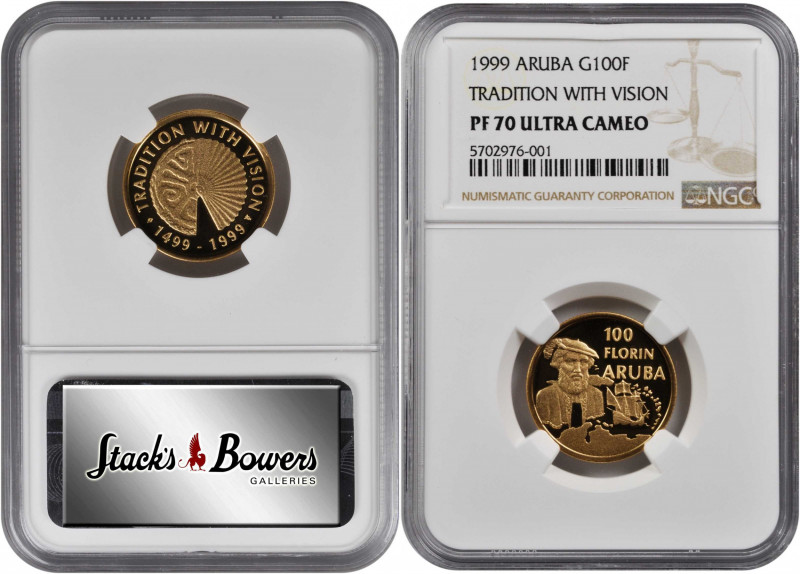 ARUBA. 100 Florin, 1999. NGC PROOF-70 Ultra Cameo.

Fr-3; KM-19. "TRADITION WITH...