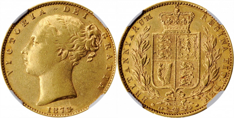 AUSTRALIA. Sovereign, 1873-S. Sydney Mint. Victoria. NGC AU-53.

Fr-11; S-3855; ...