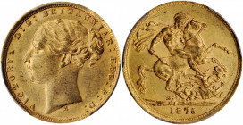 AUSTRALIA. Sovereign, 1875-M. Melbourne Mint. Victoria. PCGS AU-58 Gold Shield.

S-3857; Fr-16; KM-7. St. George reverse. Gentle tone graces the desig...