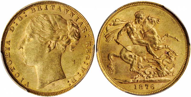 AUSTRALIA. Sovereign, 1876-M. Melbourne Mint. Victoria. PCGS AU-58 Gold Shield.
...