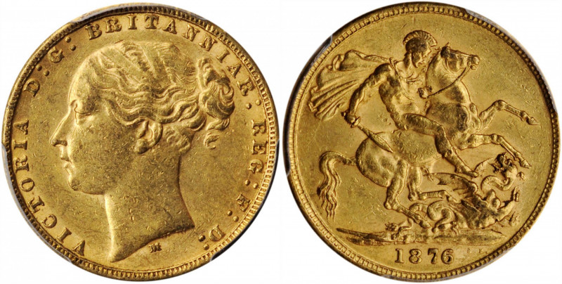 AUSTRALIA. Sovereign, 1876-M. Melbourne Mint. Victoria. PCGS AU-58 Gold Shield.
...