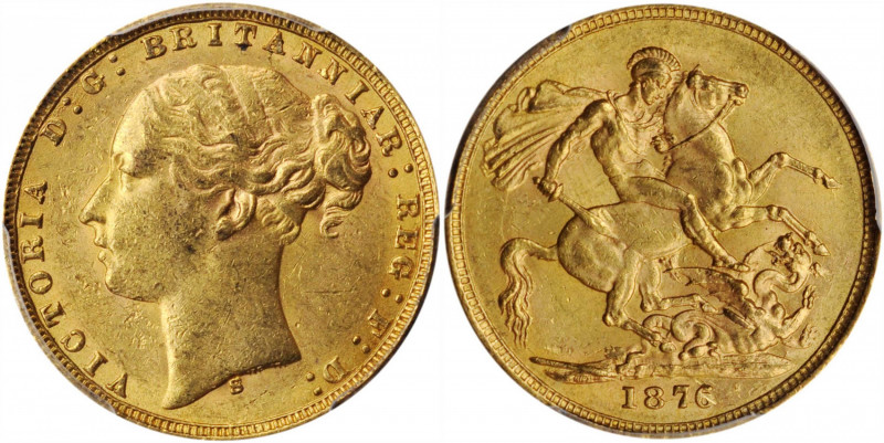 AUSTRALIA. Sovereign, 1876-S. Sydney Mint. Victoria. PCGS AU-58 Gold Shield.

S-...