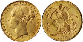 AUSTRALIA. Sovereign, 1876-S. Sydney Mint. Victoria. PCGS AU-58 Gold Shield.

S-3858A; Fr-15; KM-7. Scarcer than the 1876 Melbourne sovereign, this bo...