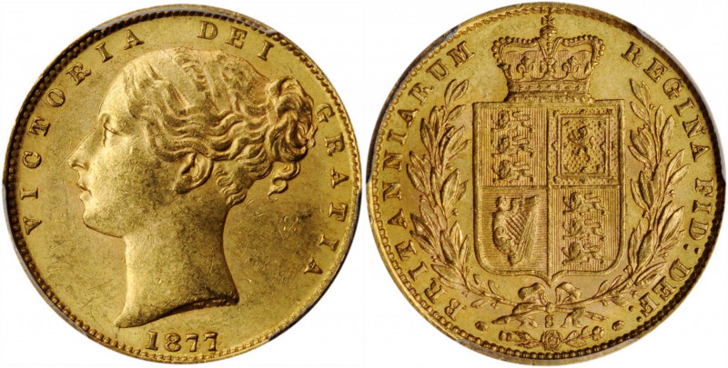 AUSTRALIA. Sovereign, 1877-S. Sydney Mint. Victoria. PCGS AU-58 Gold Shield.

S-...