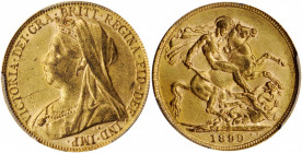 AUSTRALIA. Sovereign, 1899-P. Perth Mint. Victoria. PCGS AU-55 Gold Shield.

S-3876; Fr-25; KM-13. An original, choice example from this  SCARCE  date...