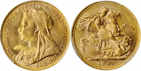 AUSTRALIA. Sovereign, 1900-M. Melbourne Mint. Victoria. PCGS MS-62 Gold Shield.

Fr-24; S-3875; KM-13. A well struck Sovereign with satiny luster and ...