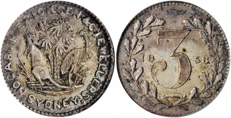 AUSTRALIA. 3 Pence Token, 1858. Victoria. ANACS AU-50.

KM-Tn116.2. Issued for H...