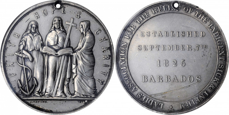 BARBADOS. Ladies' Association Medal, 1825. NGC AU Details--Holed, Reverse Scratc...