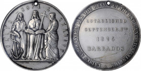 BARBADOS. Ladies' Association Medal, 1825. NGC AU Details--Holed, Reverse Scratched.

Diameter: 44 mm. Struck in white metal. Obverse: Three standing ...