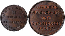 BARBADOS. Thomas Lawlor & Co. Copper Farthing Token, ND (ca. 1850). PCGS MS-63 Brown Gold Shield.

Prid-29. Diameter: 22 mm. Obverse: THOMAS LAWLOR & ...