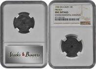 BELGIUM. 10 Centimes, 1946. NGC Unc Details--Environmental Damage.

KM-125. Struck in zine and a  RARE  type, never placed into circulation, with lege...