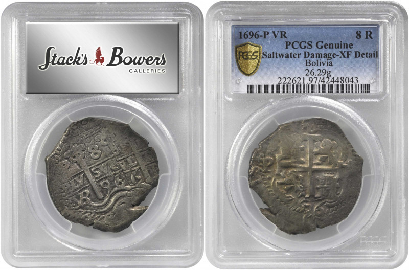 BOLIVIA. 8 Reales, 1696-P VR. Potosi Mint. Charles II. PCGS Genuine--Salt Water ...