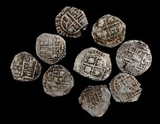 BOLIVIA. Nonet of Cob Reales (9 Pieces), 17th Century. Grade Range: VERY GOOD to VERY FINE.

Total weight: 29.58 gms. A group of well detailed shield ...