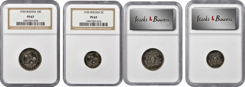 BOLIVIA. Duo of 10 and 5 Centavos (2 Pieces), 1935. Both NGC PROOF-67 Certified....
