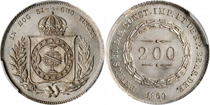 BRAZIL. 200 Reis, 1860. Rio de Janeiro Mint. Pedro II. PCGS MS-65 Gold Shield.

...