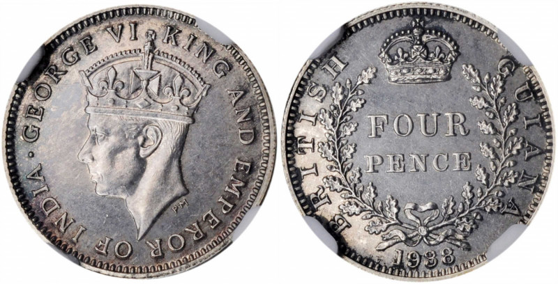 BRITISH GUIANA. 4 Pence, 1938. NGC PROOF-62.

KM-30. A  RARE , flashy and gray t...
