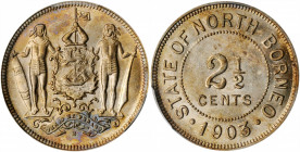 BRITISH NORTH BORNEO. 2-1/2 Cents, 1903-H. Heaton Mint. PCGS MS-63 Gold Shield.

KM-4. A boldly struck coin with patches of russet toning on both side...
