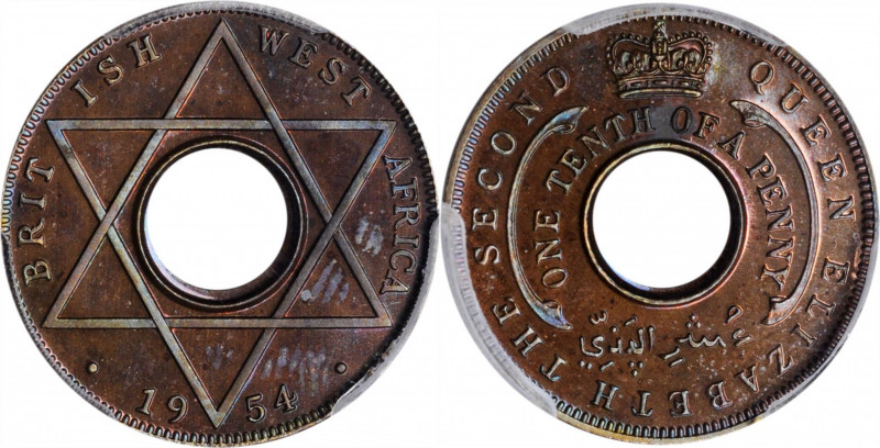 BRITISH WEST AFRICA. 1/10 Penny, 1954. PCGS PROOF-65 Brown Gold Shield.

KM-32. ...