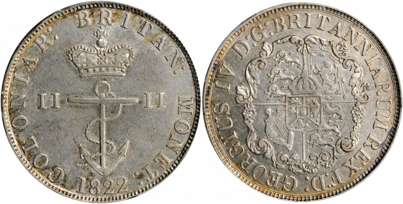 BRITISH WEST INDIES. 1/2 Dollar, 1822. George IV. PCGS Genuine--Cleaned, EF Deta...
