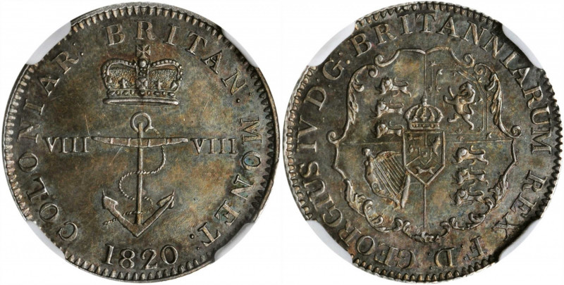 BRITISH WEST INDIES. 1/8 Dollar, 1820. George IV. NGC AU-58.

KM-2. A sharply st...