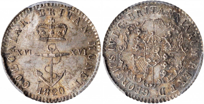 BRITISH WEST INDIES. 1/16 Dollar, 1820. George IV. PCGS MS-65 Gold Shield.

KM-1...