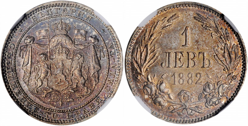 BULGARIA. Lev, 1882. St. Petersburg Mint. Alexander I. NGC MS-61.

KM-4. A well ...