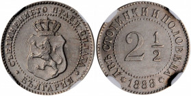 BULGARIA. 2-1/2 Stotinki, 1888. Brussels Mint. Ferdinand I. NGC MS-63.

KM-8. A steel-toned little coin with soft luster.

Estimate: $30.00-$60.00