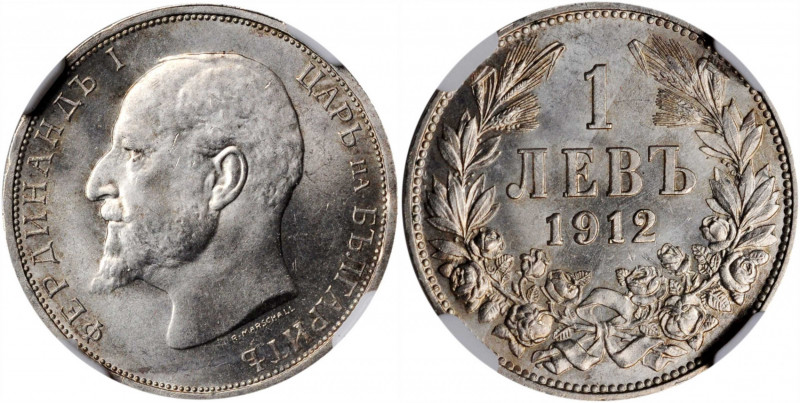 BULGARIA. Lev, 1912. Kremnica Mint. Ferdinand I. NGC MS-64.

KM-31. An attractiv...