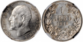 BULGARIA. Lev, 1912. Kremnica Mint. Ferdinand I. NGC MS-64.

KM-31. An attractive Lev with blazing cartwheel luster and very light traces of toning in...