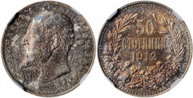 BULGARIA. 50 Stotinki, 1912. Kremnica Mint. Ferdinand I. NGC MS-61.

KM-30. A decently struck coin with strong, pervasive lilac to magenta toning.

Es...