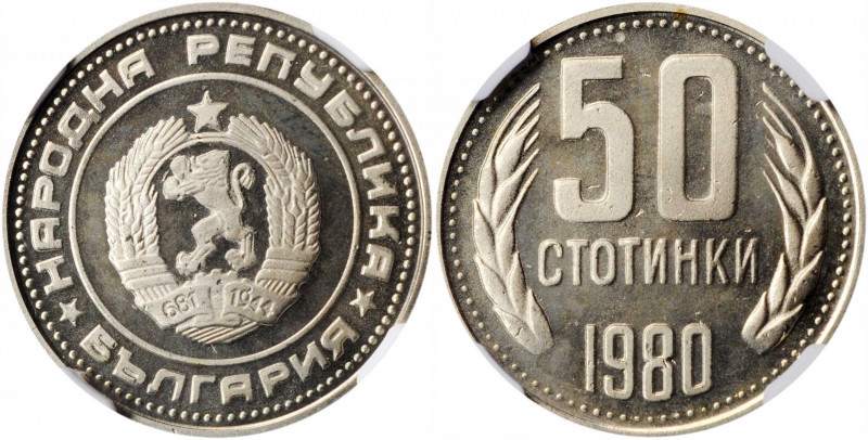 BULGARIA. 50 Stotinki, 1980. Sofia Mint. NGC PROOF-67 Cameo.

KM-89. Mintage: 2,...