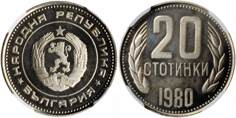 BULGARIA. 20 Stotinki, 1980. Sofia Mint. NGC PROOF-68 Cameo.

KM-88. Mintage: 2,...