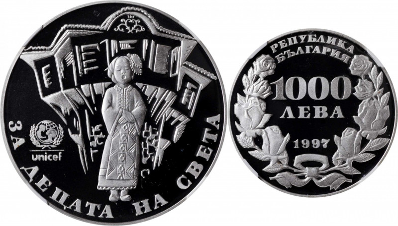 BULGARIA. 1000 Leva, 1997. Sofia Mint. NGC PROOF-68 Ultra Cameo.

KM-232. UNICEF...