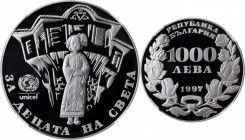 BULGARIA. 1000 Leva, 1997. Sofia Mint. NGC PROOF-68 Ultra Cameo.

KM-232. UNICEF theme. An attractive Proof with hard mirrored fields and frosted came...