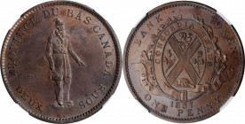 CANADA. Lower Canada. Copper City Bank "Habitant" Penny (2 Sous) Token, 1837. NGC MS-64 Brown.

KM-Tn13; Br-521; LC-9A3. Variety with plain edge and m...
