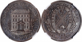 CANADA. Province of Canada. Copper 1/2 Penny Bronzed Token, 1844. NGC PROOF-64 Brown.

Br-527; PC-1B3. Variety with heavy trees, short-nosed beaver, a...