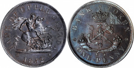 CANADA. Province of Canada. Bank of Upper Canada. Penny Token, 1852. PCGS PROOF-64 Brown Gold Shield.

KM-Tn3; PC-6B2; BR-719. Large "2", Plain Edge, ...