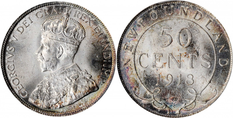 CANADA. Newfoundland. 50 Cents, 1918-C. Ottawa Mint. PCGS MS-64+ Gold Shield.

K...