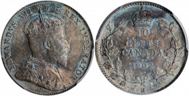 CANADA. 10 Cents, 1902-H. Heaton Mint. PCGS MS-66 Gold Shield.

KM-10. A gorgeous Gem with sharp strike, silky luster, and intense electric blue tonin...