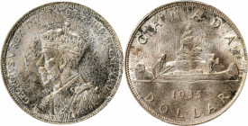 CANADA. Dollar, 1935. Ottawa Mint. PCGS MS-66+ Gold Shield.

KM-30. Pop: 10, 11 graded finer by PCGS. An attractive, highly lustrous Dollar with speck...