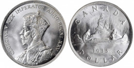 CANADA. Dollar, 1935. Ottawa Mint. PCGS MS-65+ Gold Shield.

KM-30. A blast white, fully lustrous Dollar with some frostiness on the surfaces.

Estima...