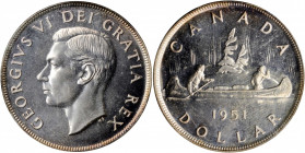 CANADA. Dollar, 1951. Ottawa Mint. PCGS PROOFLIKE-66 Gold Shield.

KM-46. A prooflike strike with reflective fields and somewhat frosty raised devices...