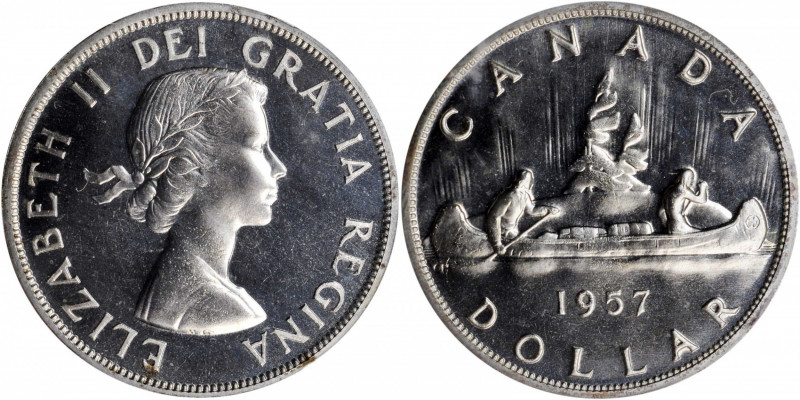 CANADA. Dollar, 1957. Ottawa Mint. PCGS PROOFLIKE-66 Gold Shield.

KM-54. A flas...