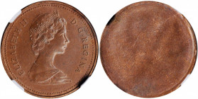 CANADA. Mint Error -- Struck Through Reverse Capped Die -- Cent, ND (1965-77). NGC MS-63 Brown.

A well struck error Cent with medium brown to brick r...