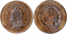 CENTRAL AMERICAN UNION. Bronze Centavo Pattern, 1889. PCGS SPECIMEN-65 Red Brown Gold Shield.

KMX-E21. A pleasing, well struck Gem with splashes of p...