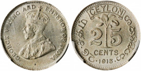 CEYLON. 25 Cents, 1913. PCGS MS-63 Gold Shield.

KM-105. A decently struck coin with soft luster and virtually no toning.

Estimate: $70.00-$100.00